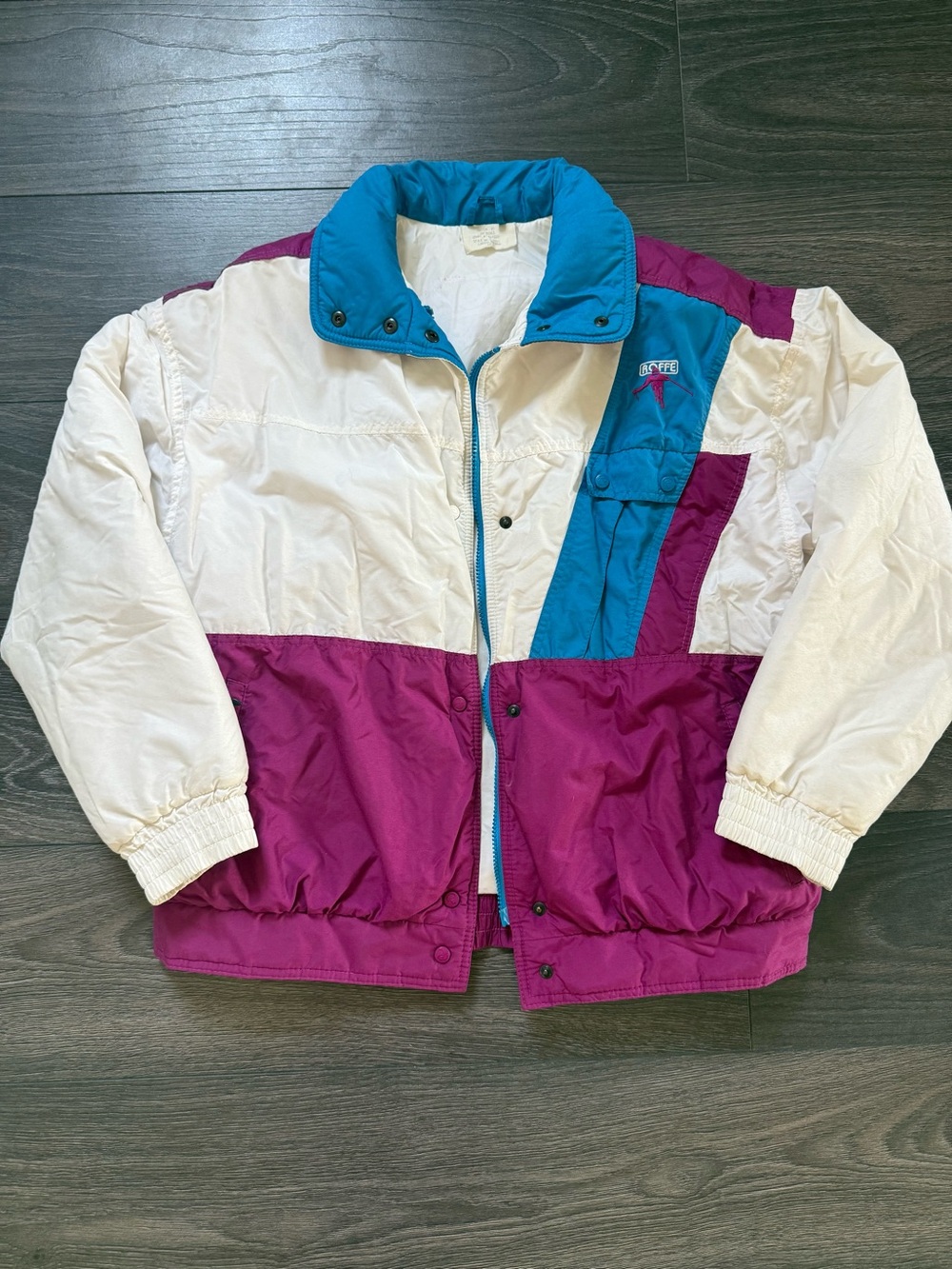 Vintage Roffe Colorblock Ski Jacket in White, Teal & Magenta